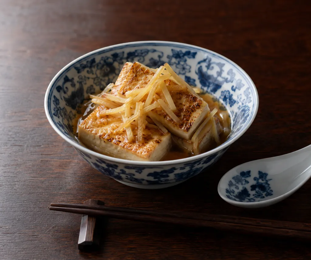 焼き豆腐のしょうが中華だれがけの完成イメージ