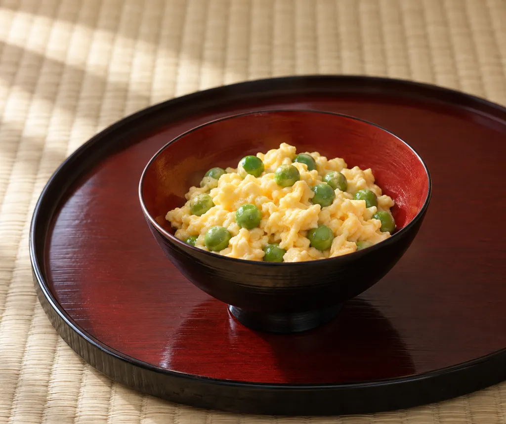 卵とグリーンピースのだし炒り卵の完成イメージ
