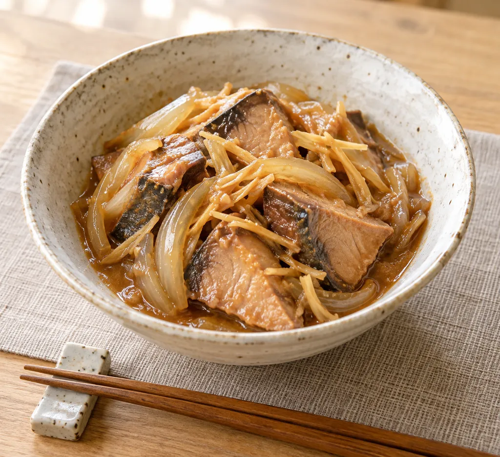 かつおと玉ねぎのしょうが味噌煮の完成イメージ