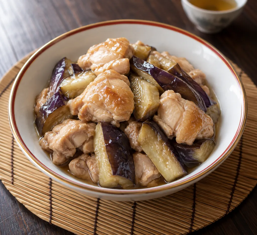 鶏もも肉となすの中華蒸し鶏の完成イメージ