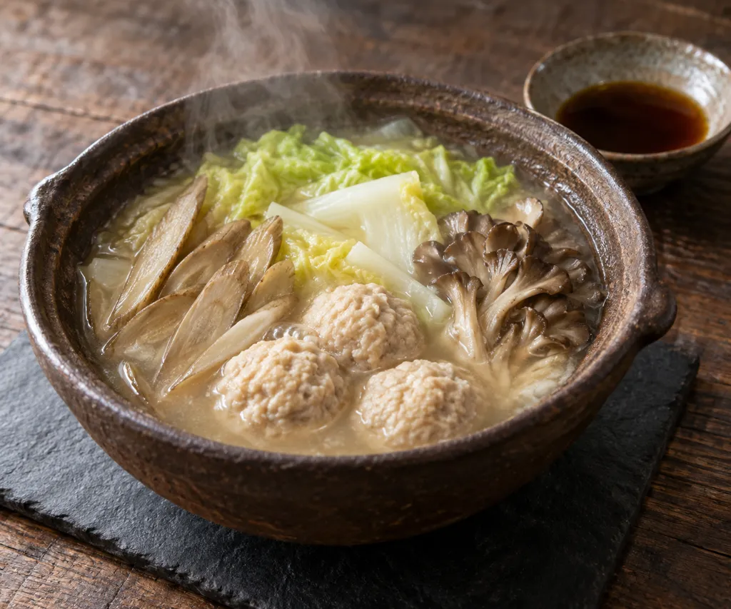 鶏団子とごぼうの寄せ鍋の完成イメージ