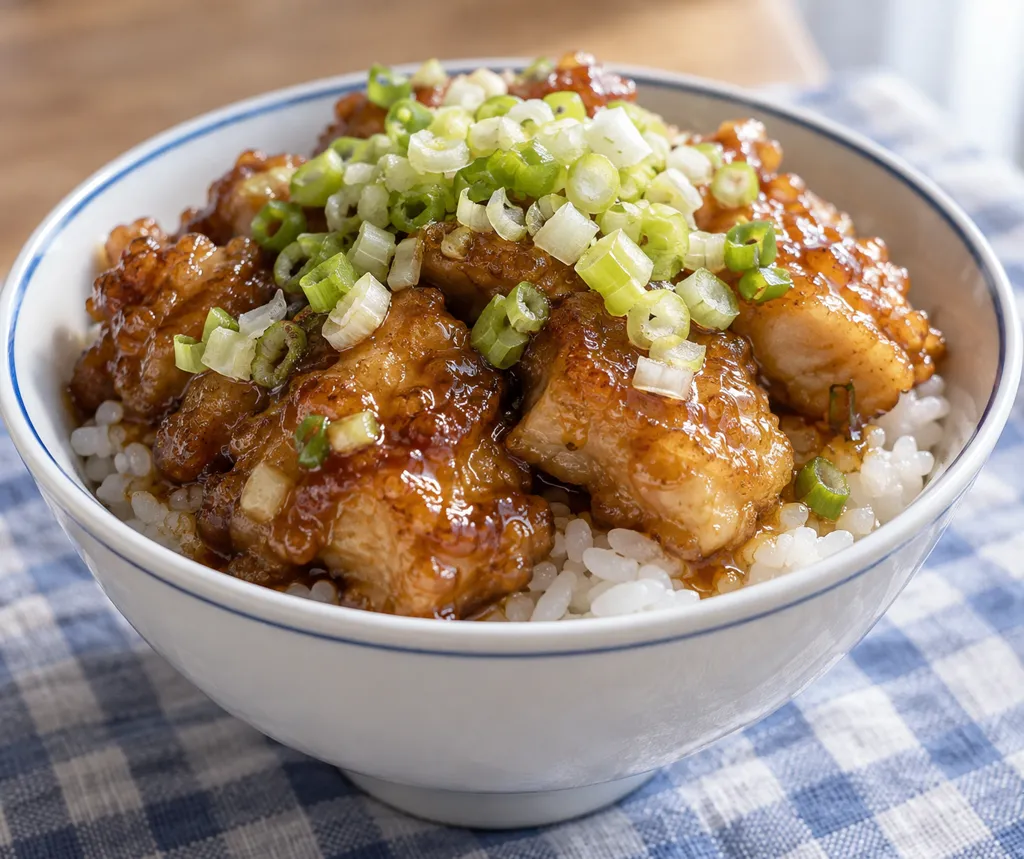 鶏もも肉とねぎの甘酢から揚げ丼の完成イメージ