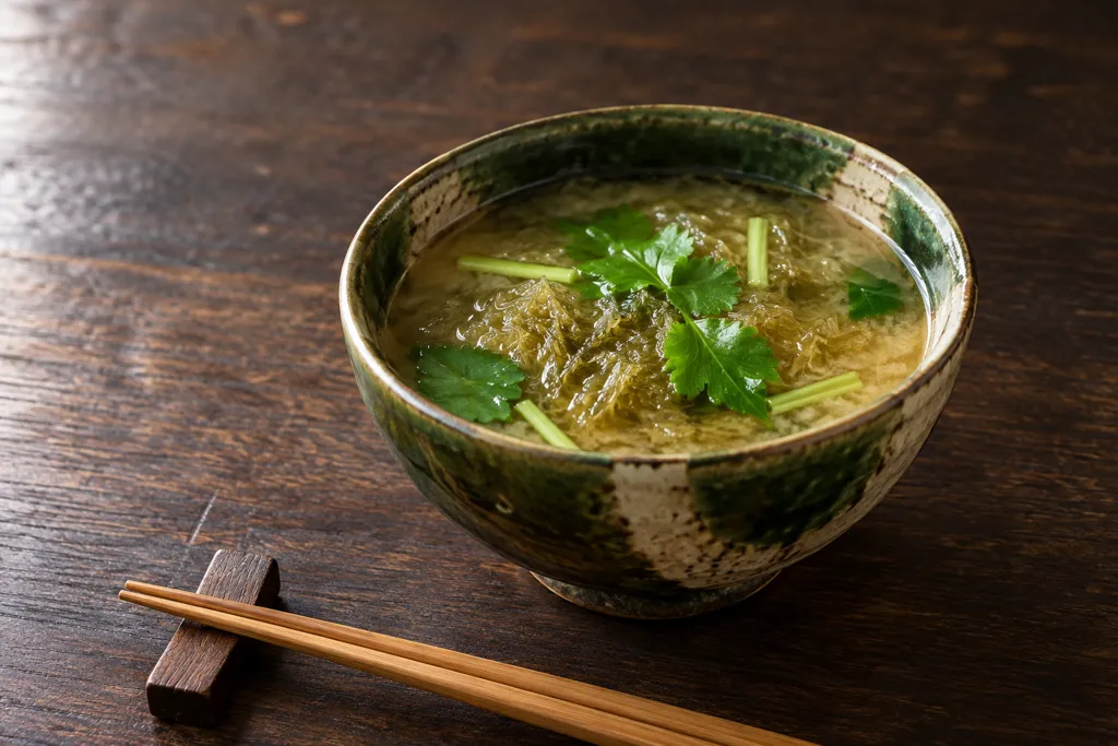 とろろ昆布と三つ葉の即席味噌汁の完成イメージ
