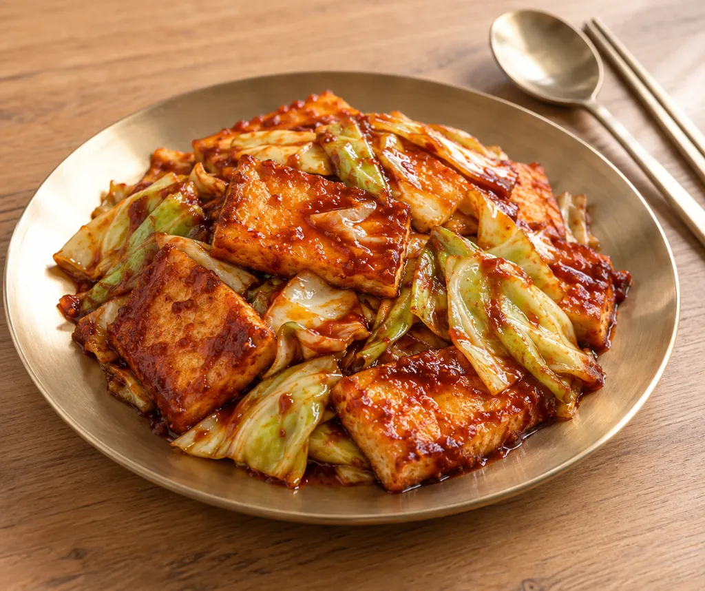 豆腐とキャベツの韓国風甘辛焼きの完成イメージ