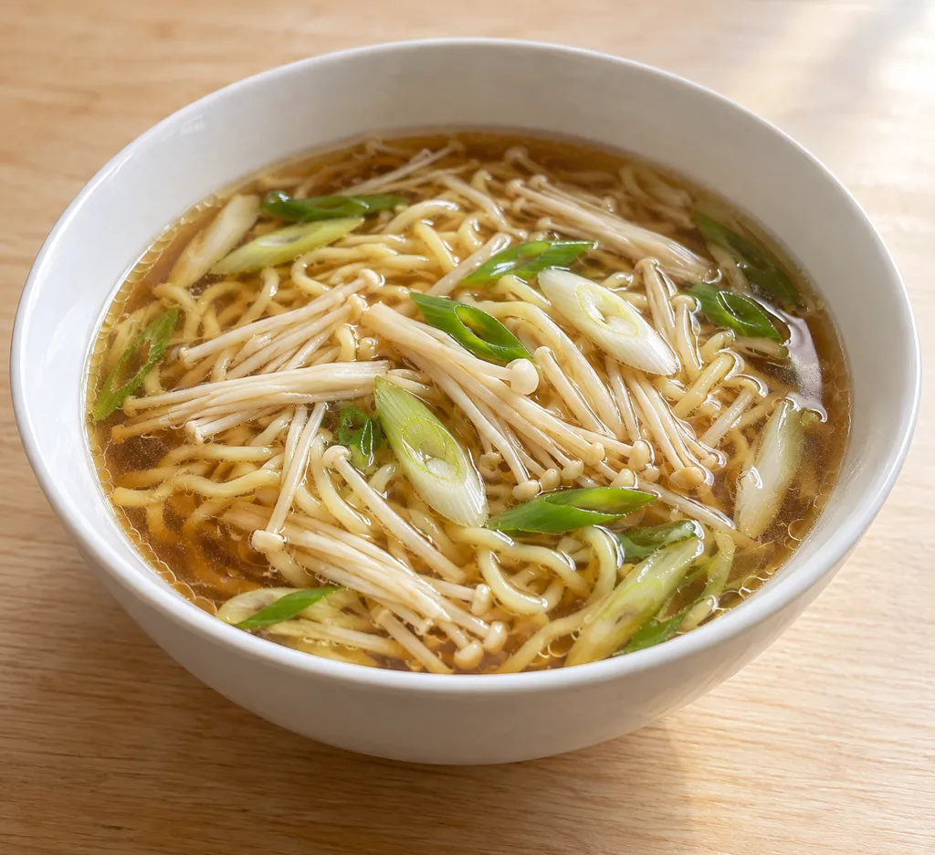 えのきとねぎの中華スープ麺の完成イメージ