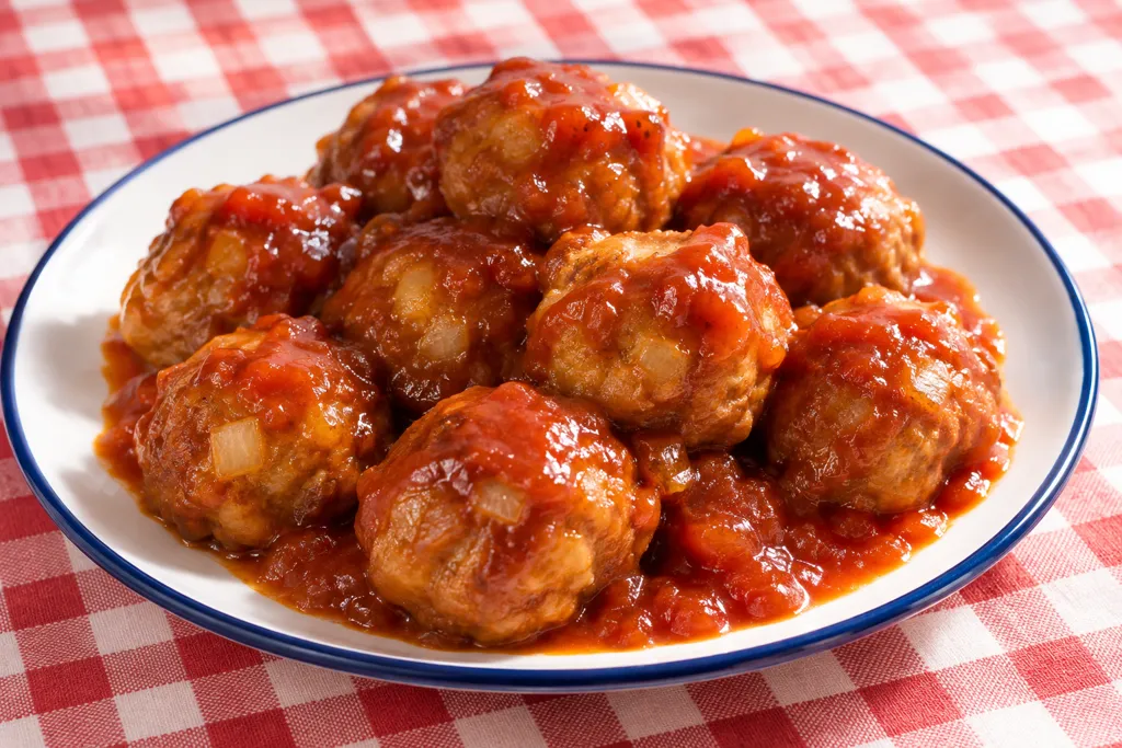 玉ねぎの肉だんごケチャップ味の完成イメージ