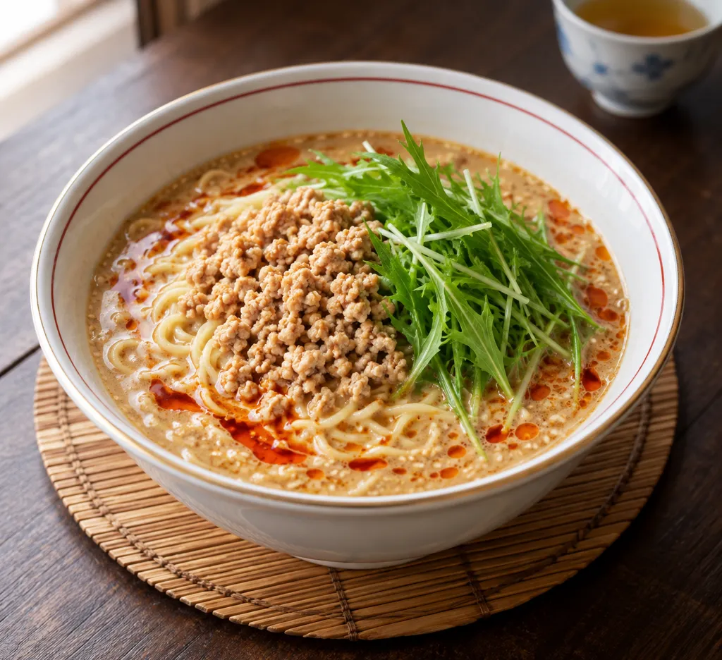 鶏ひき肉と水菜のさっぱり担々麺の完成イメージ