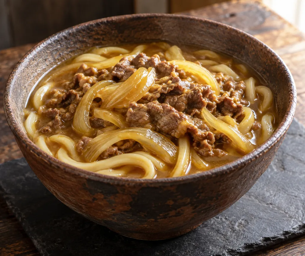 牛こま肉と玉ねぎのカレーうどんの完成イメージ