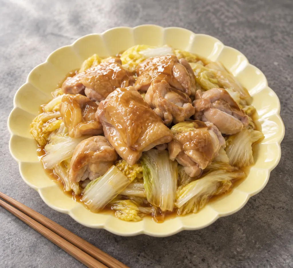 鶏もも肉と白菜の中華蒸し鶏の完成イメージ