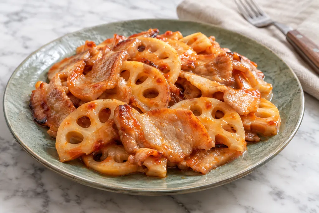 豚バラ肉とれんこんのスイートチリ炒めの完成イメージ