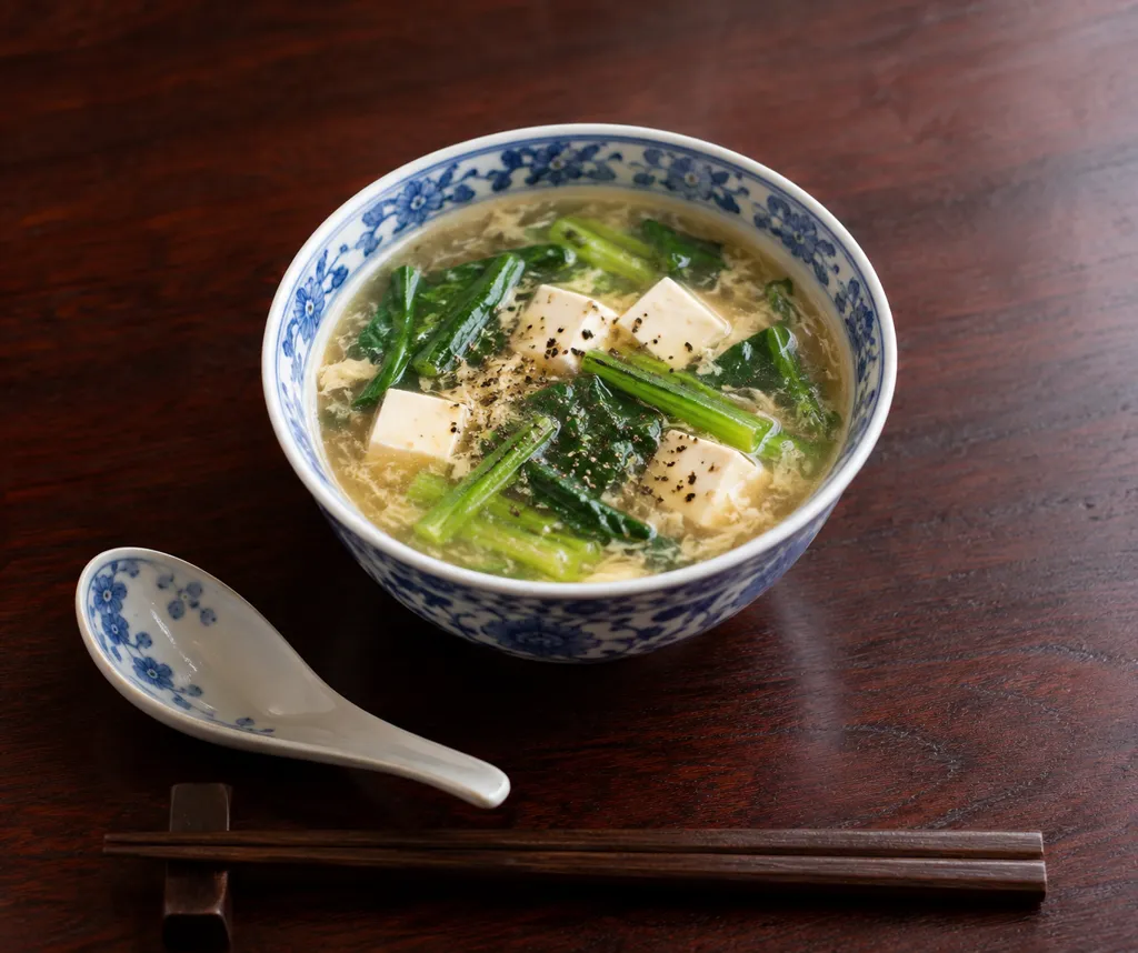 小松菜と豆腐の酸辣スープの完成イメージ