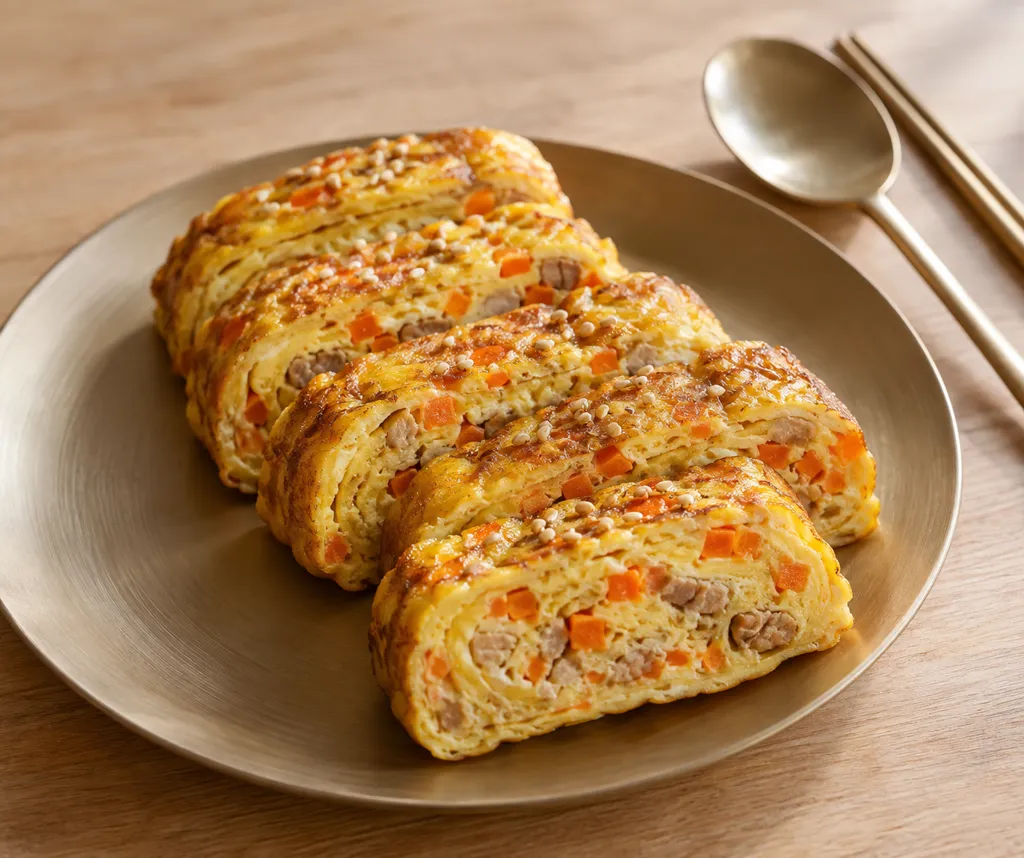 にんじんと豚こま肉の韓国卵焼きの完成イメージ