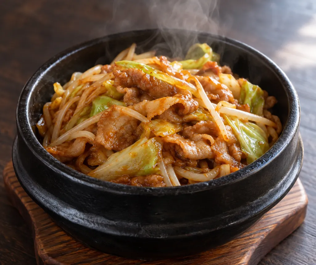 時短豚バラ肉とキャベツの韓国味噌炒めの完成イメージ