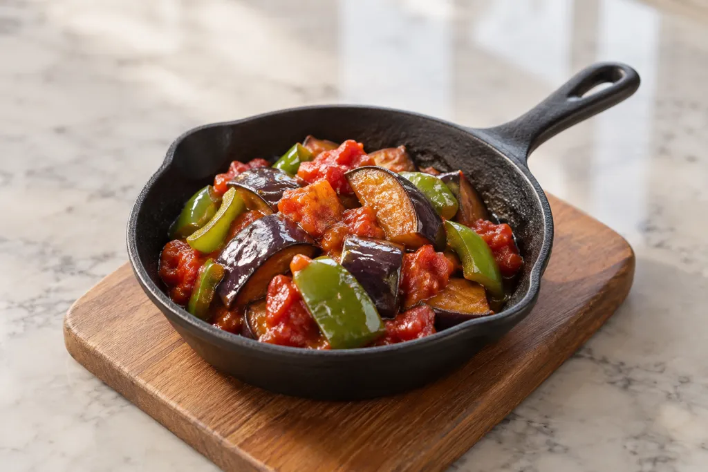 なすとピーマンのトマトカポナータの完成イメージ