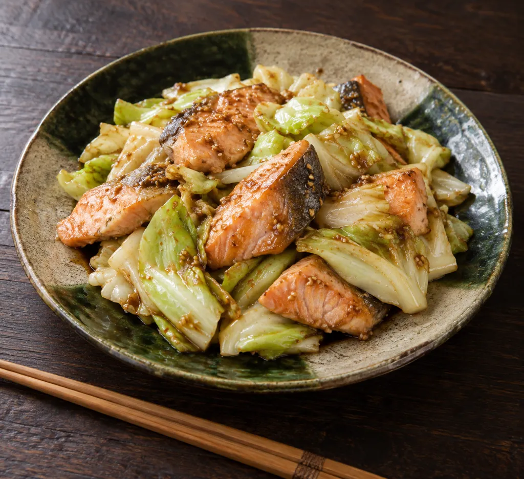 鮭とキャベツのごま炒めの完成イメージ