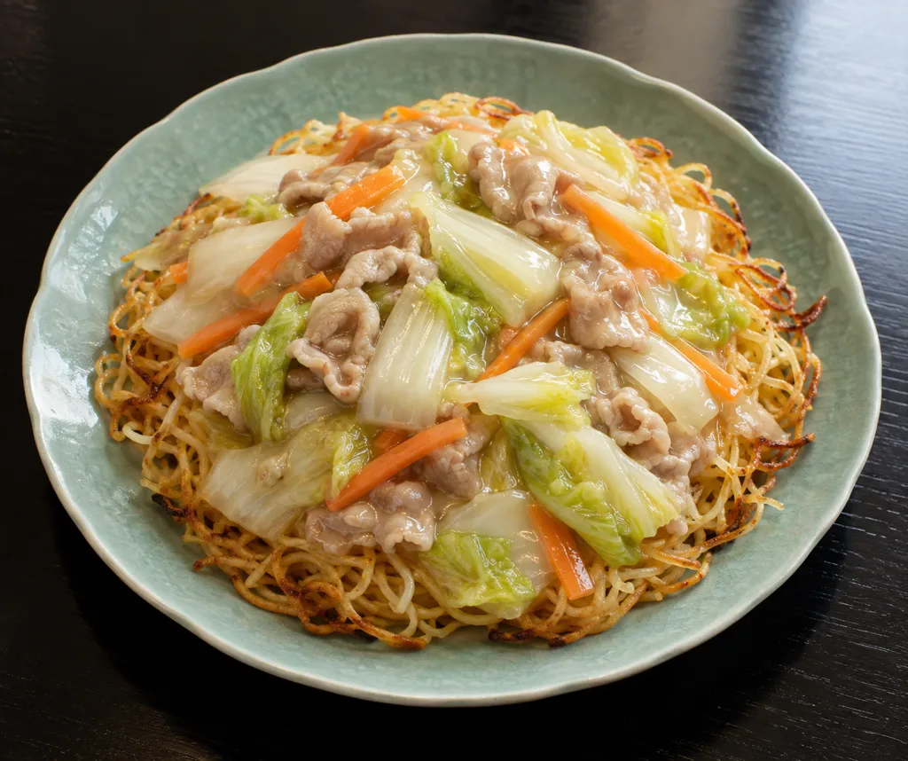 豚こま肉と白菜の塩あんかけ焼きそばの完成イメージ