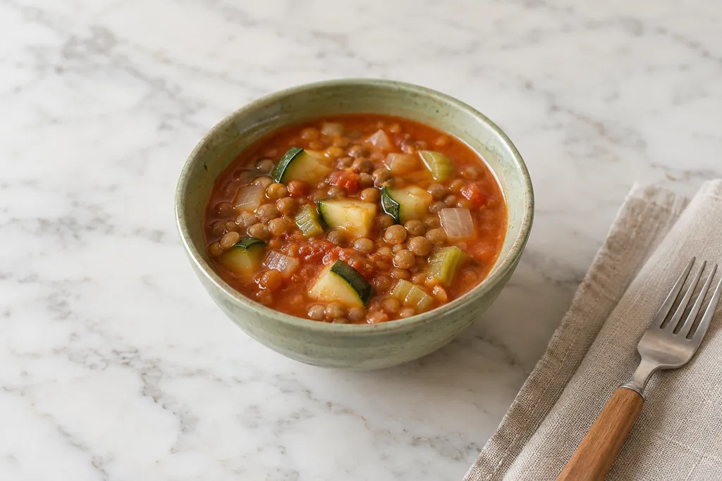 ズッキーニとレンズ豆のスープの完成イメージ