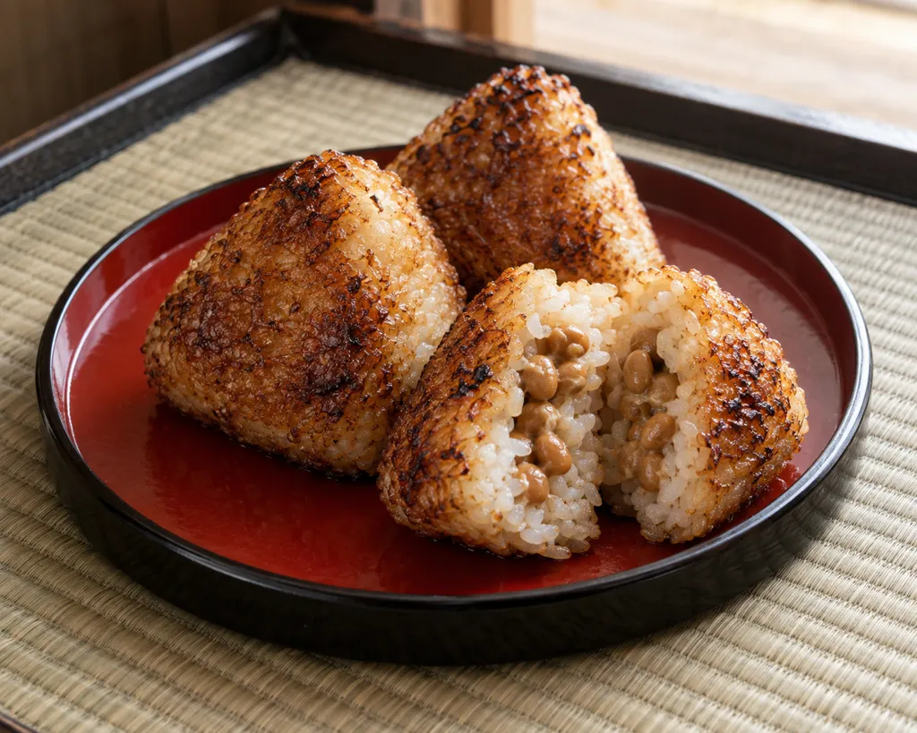 納豆の醤油焼きおにぎりの完成イメージ