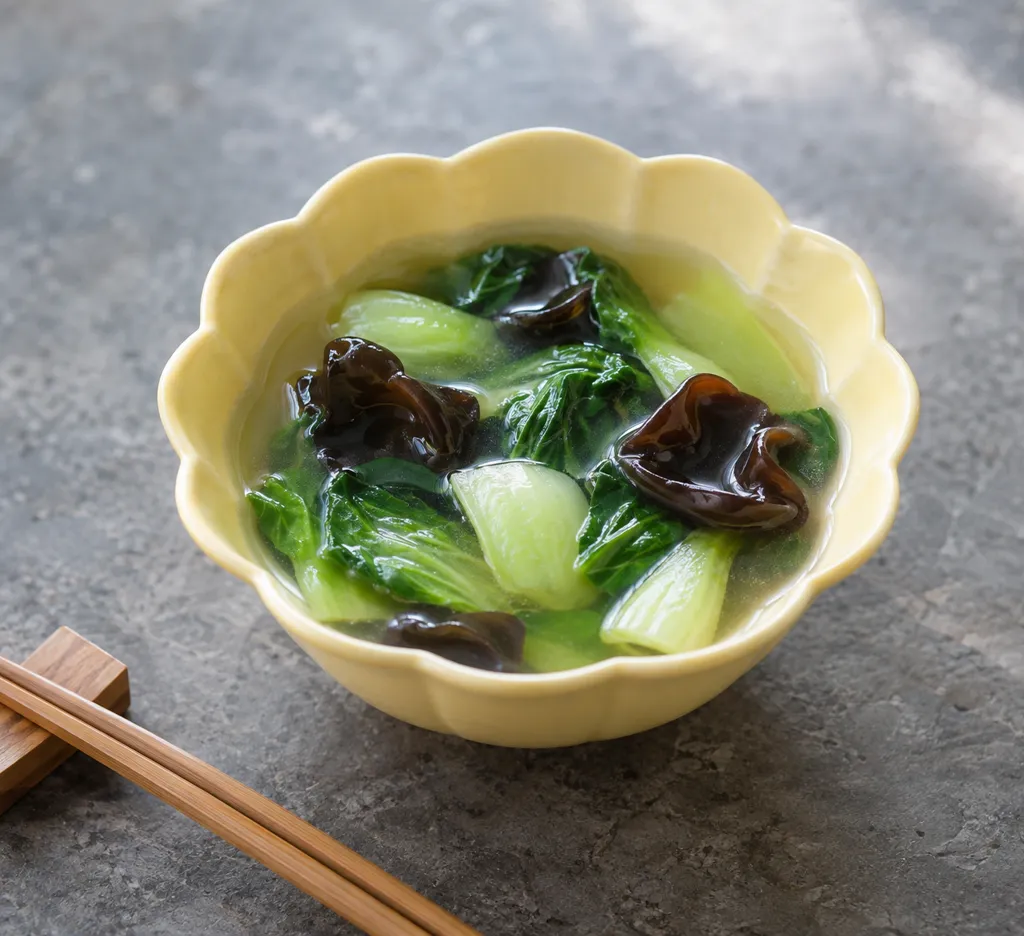 チンゲン菜ときくらげの中華スープの完成イメージ