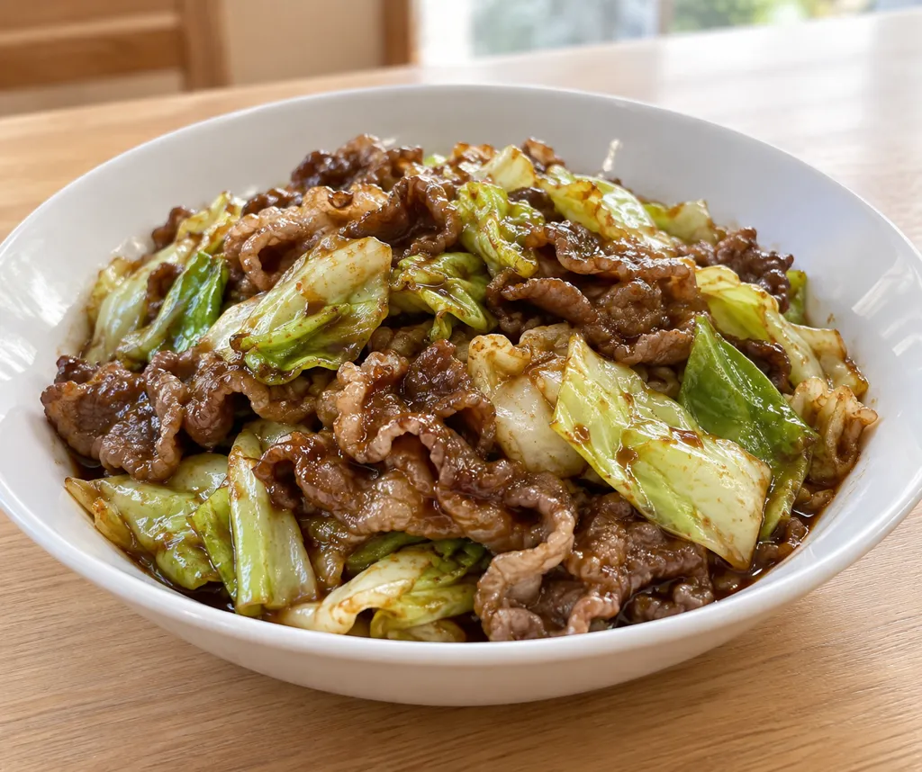 牛バラ肉とキャベツの上海風甘辛炒めの完成イメージ