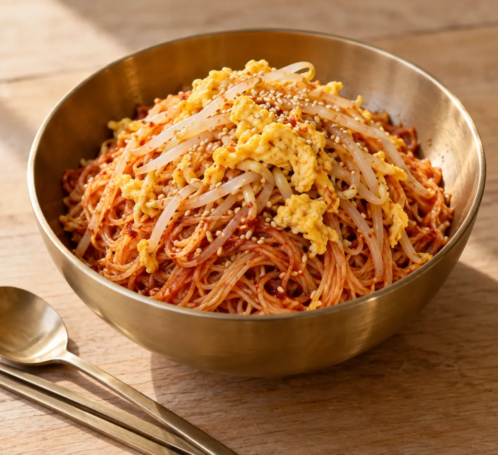 卵ともやしのビーフンビビン麺の完成イメージ