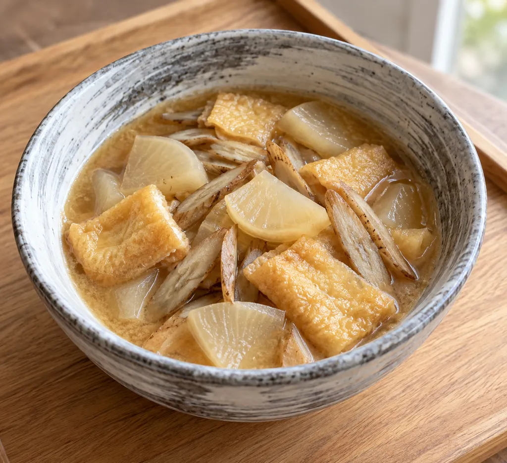 油揚げとごぼうの味噌鍋の完成イメージ