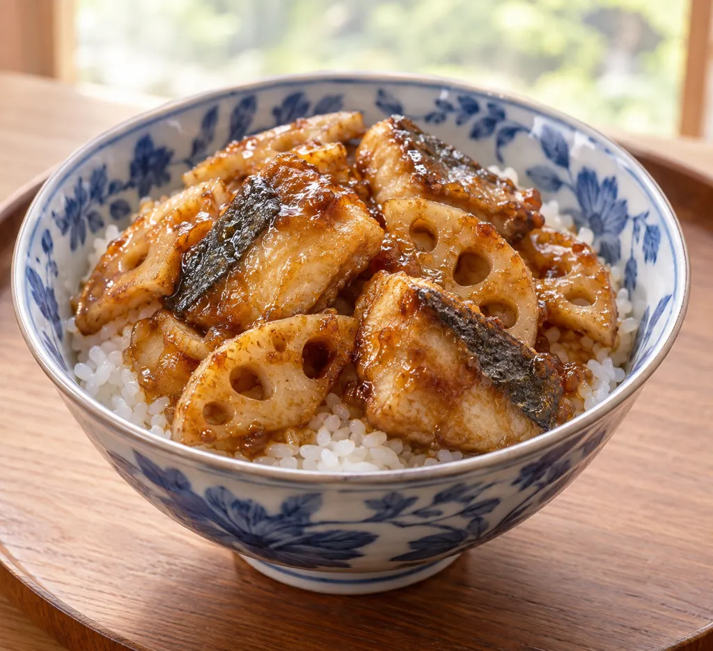 さわらとれんこんのから揚げ丼の完成イメージ