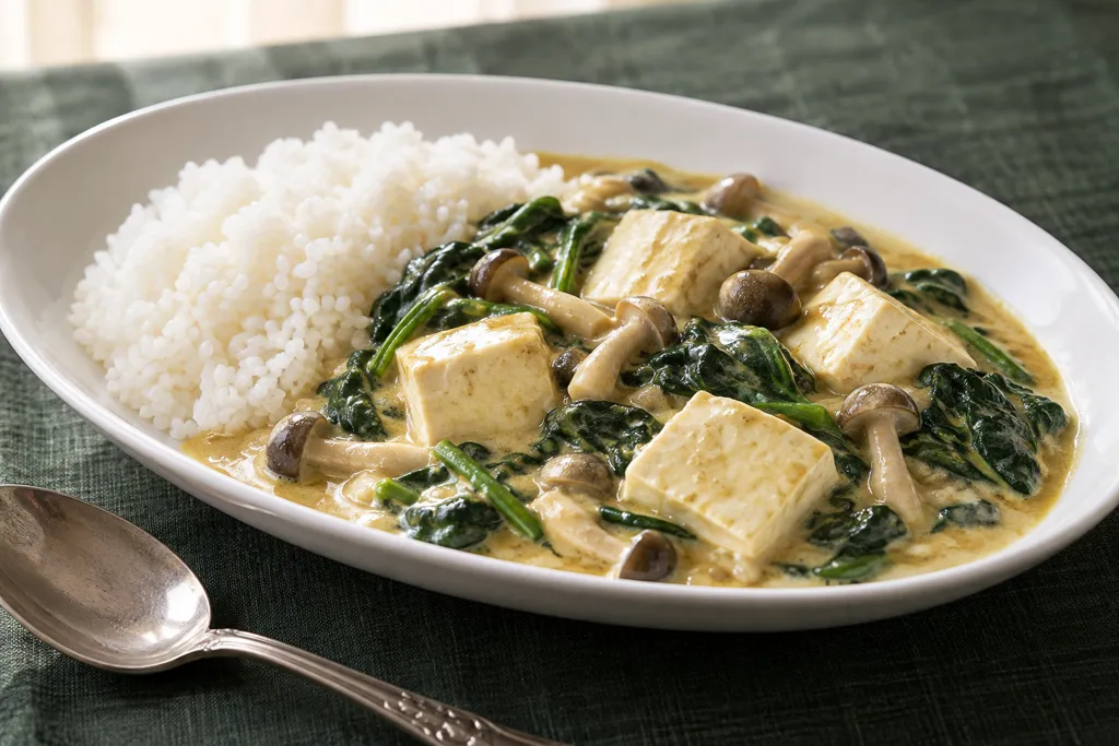 豆腐とほうれん草のカレークリーム煮の完成イメージ