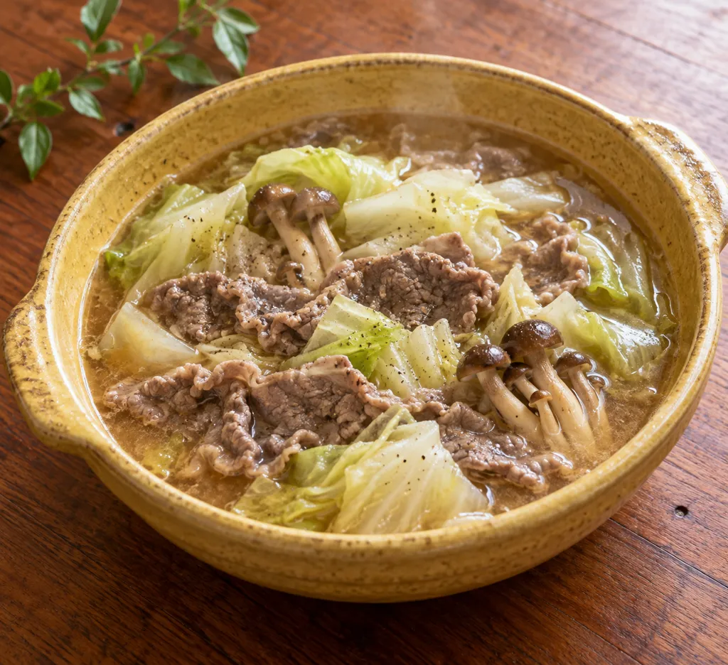 牛もも肉とキャベツの味噌鍋の完成イメージ