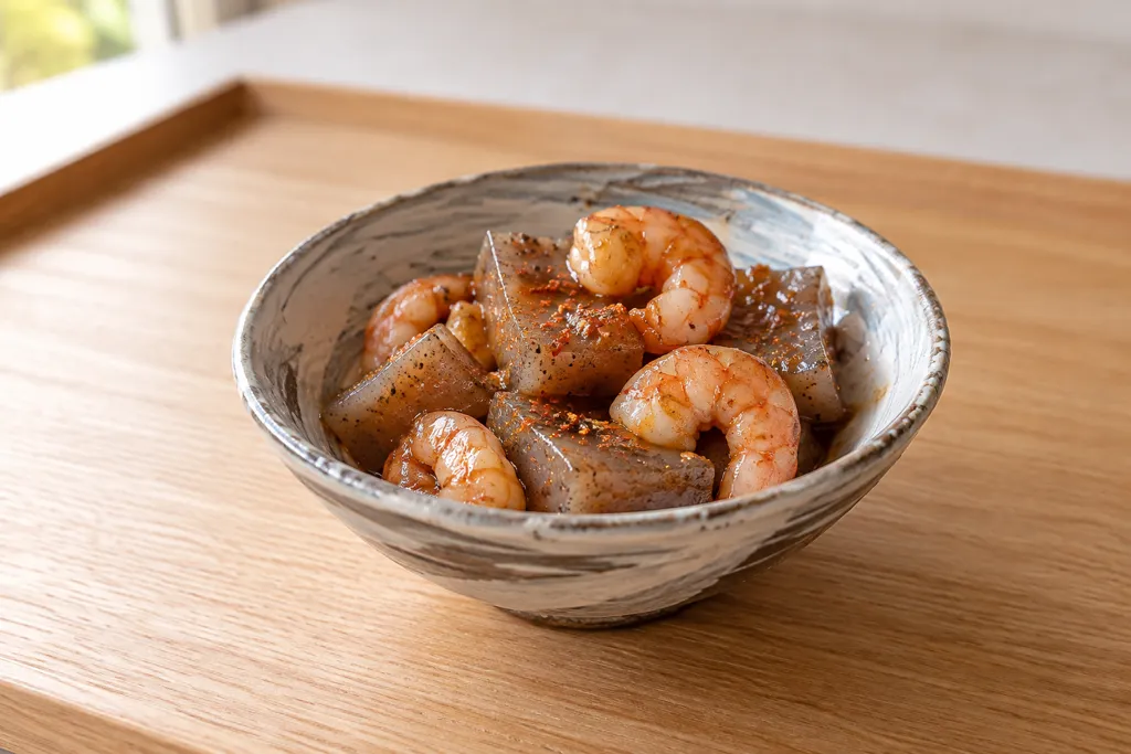 こんにゃくとえびの七味炒りの完成イメージ