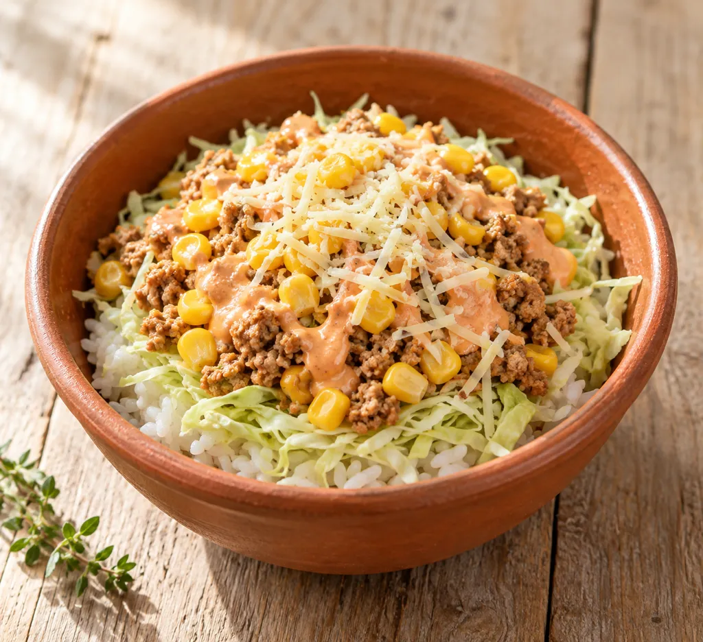 鶏ひき肉とコーンのタコライスの完成イメージ
