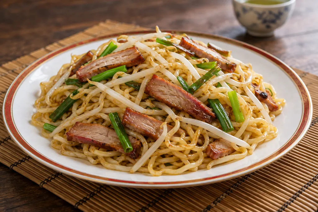 チャーシューともやしの中華塩焼きそばの完成イメージ