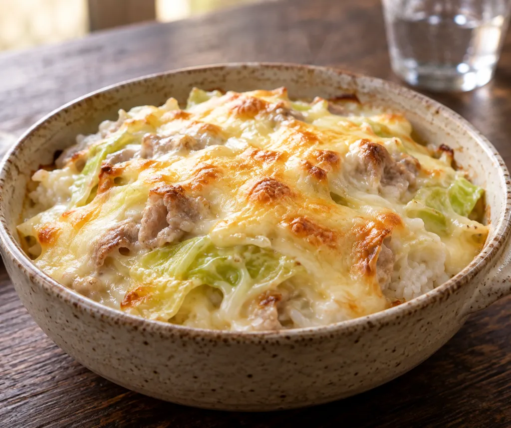 豚こま肉とキャベツの味噌ドリアの完成イメージ