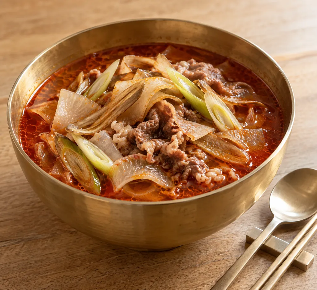 時短牛バラ肉とごぼうのユッケジャン風鍋の完成イメージ