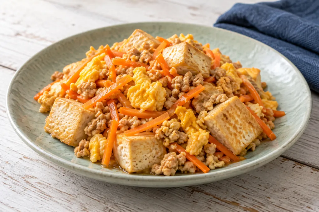 鶏ひき肉とにんじんの豆腐チャンプルーの完成イメージ