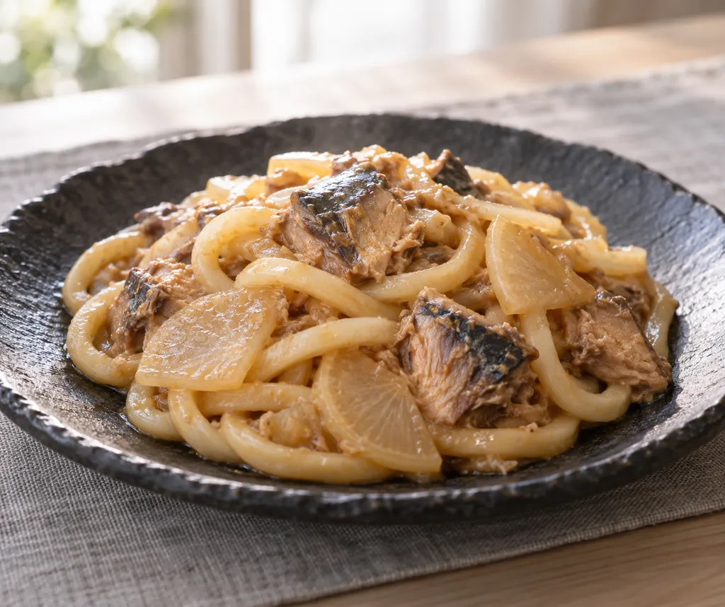 さばと大根の味噌焼きうどんの完成イメージ