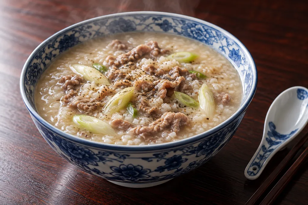 牛こま肉とねぎの中華粥の完成イメージ
