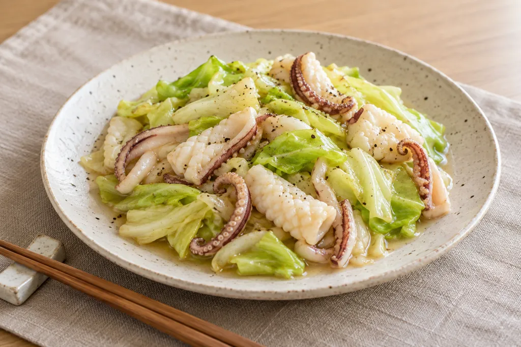 いかとキャベツの塩炒めの完成イメージ