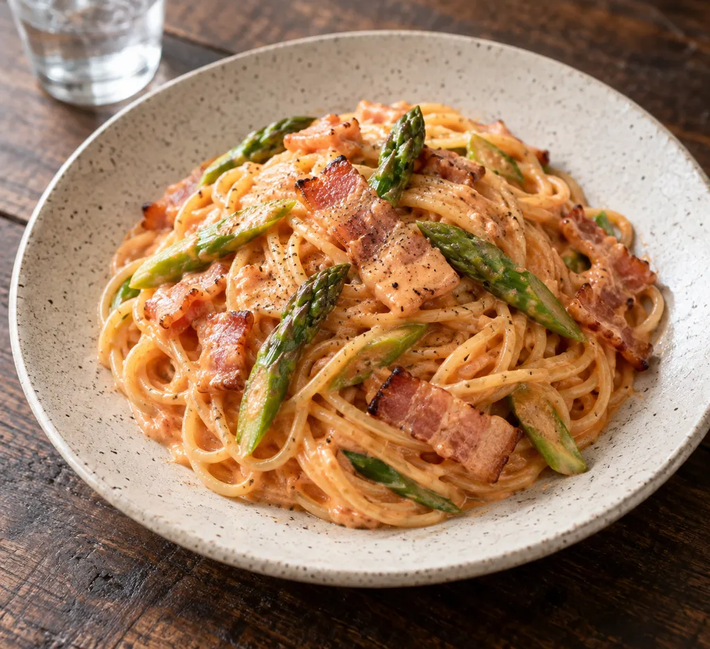 ベーコンとアスパラのパスタの完成イメージ