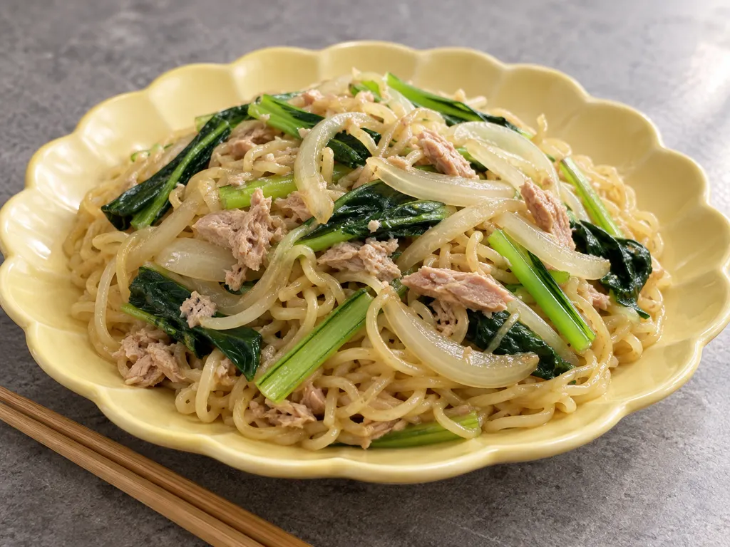 ツナと小松菜の塩焼きそばの完成イメージ