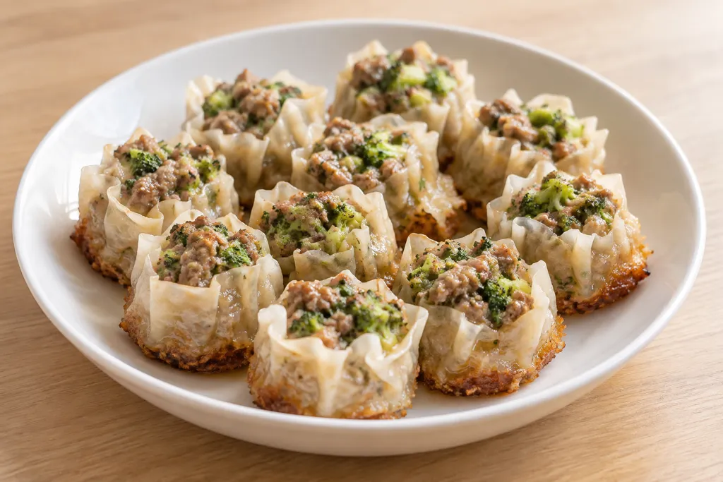 合いびき肉とブロッコリーの焼き焼売の完成イメージ