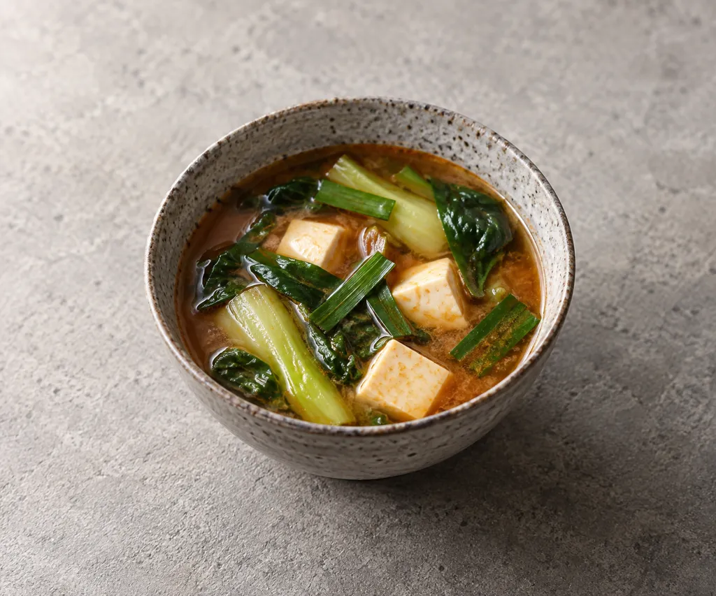 豆腐とチンゲン菜の韓国風味噌汁の完成イメージ