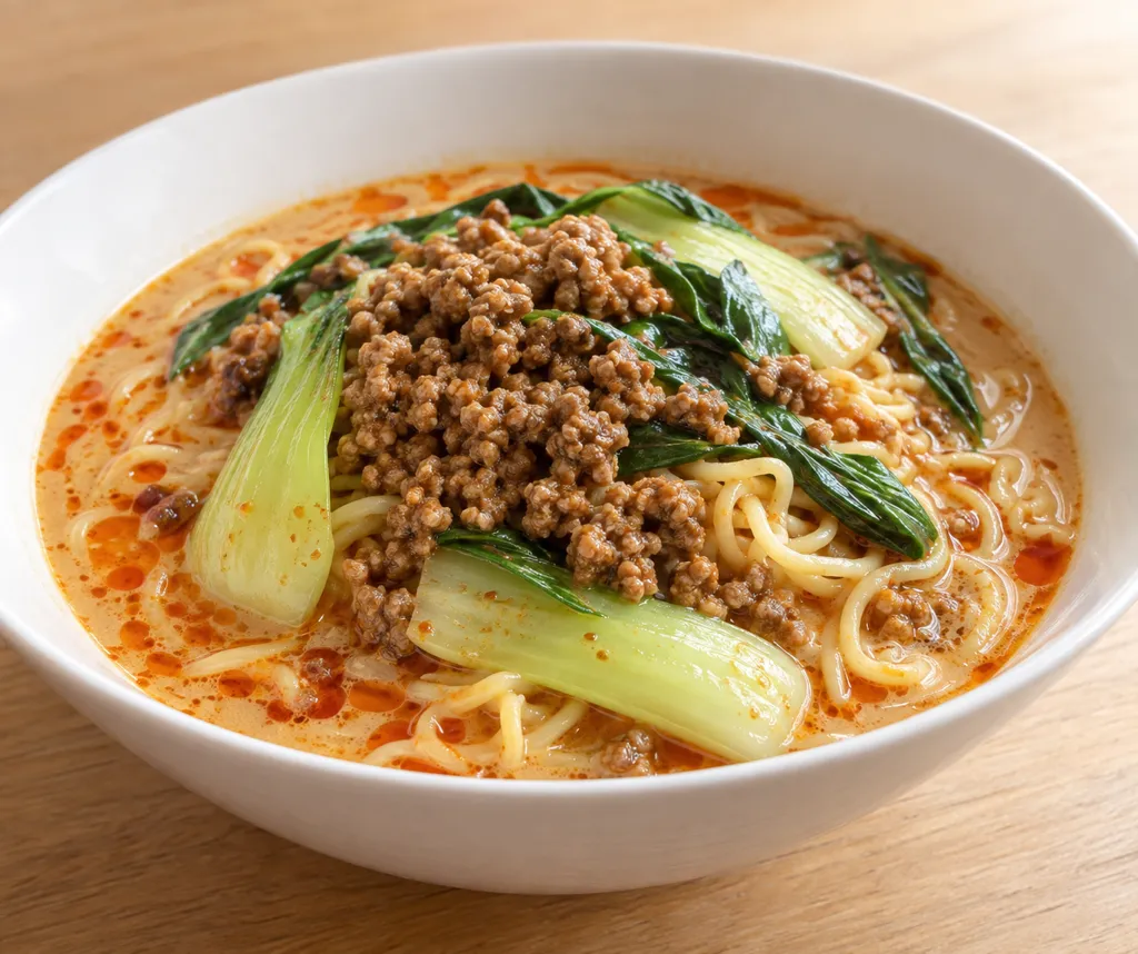 合いびき肉とチンゲン菜の担々麺の完成イメージ