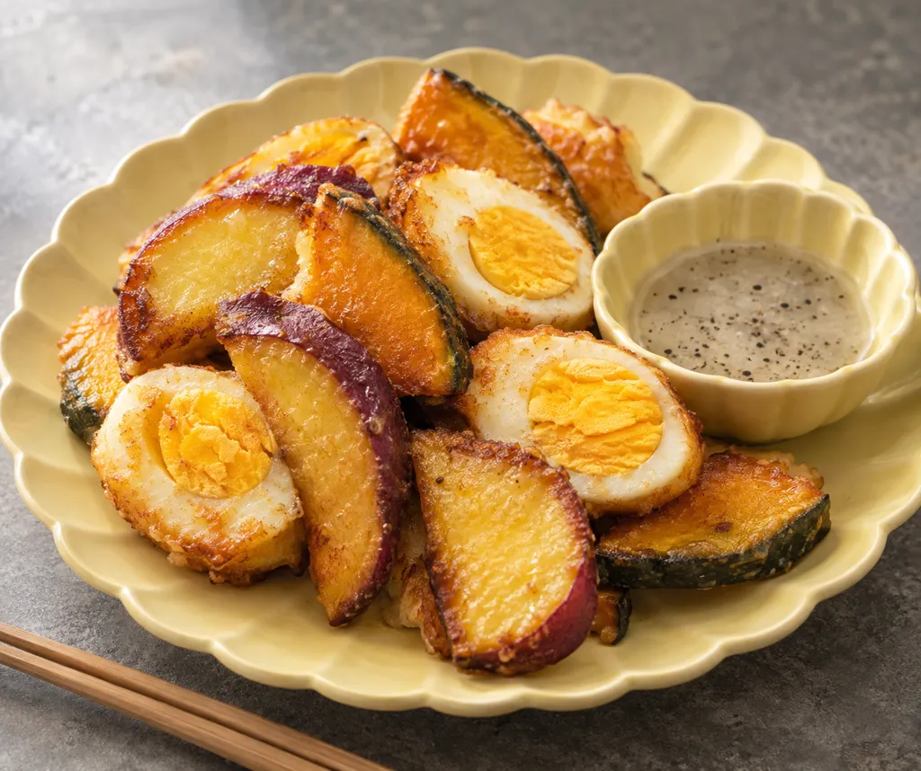 さつまいもとかぼちゃの揚げ焼きの完成イメージ