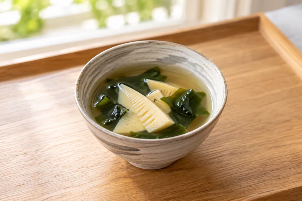 たけのことわかめのすまし汁の完成イメージ
