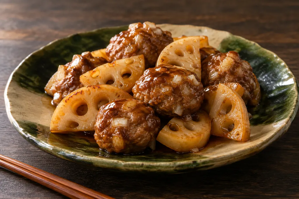 牛肉団子とれんこんの甘酢あんかけの完成イメージ