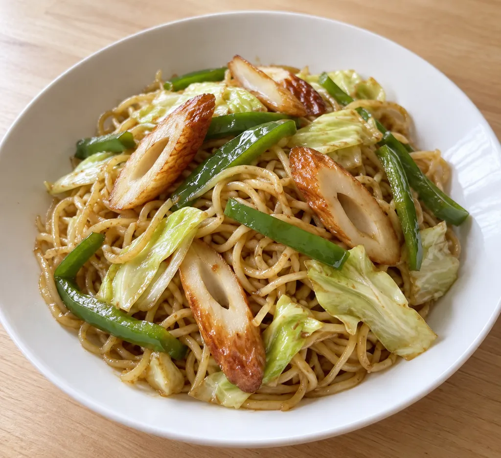 ちくわとキャベツの中華焼き麺の完成イメージ