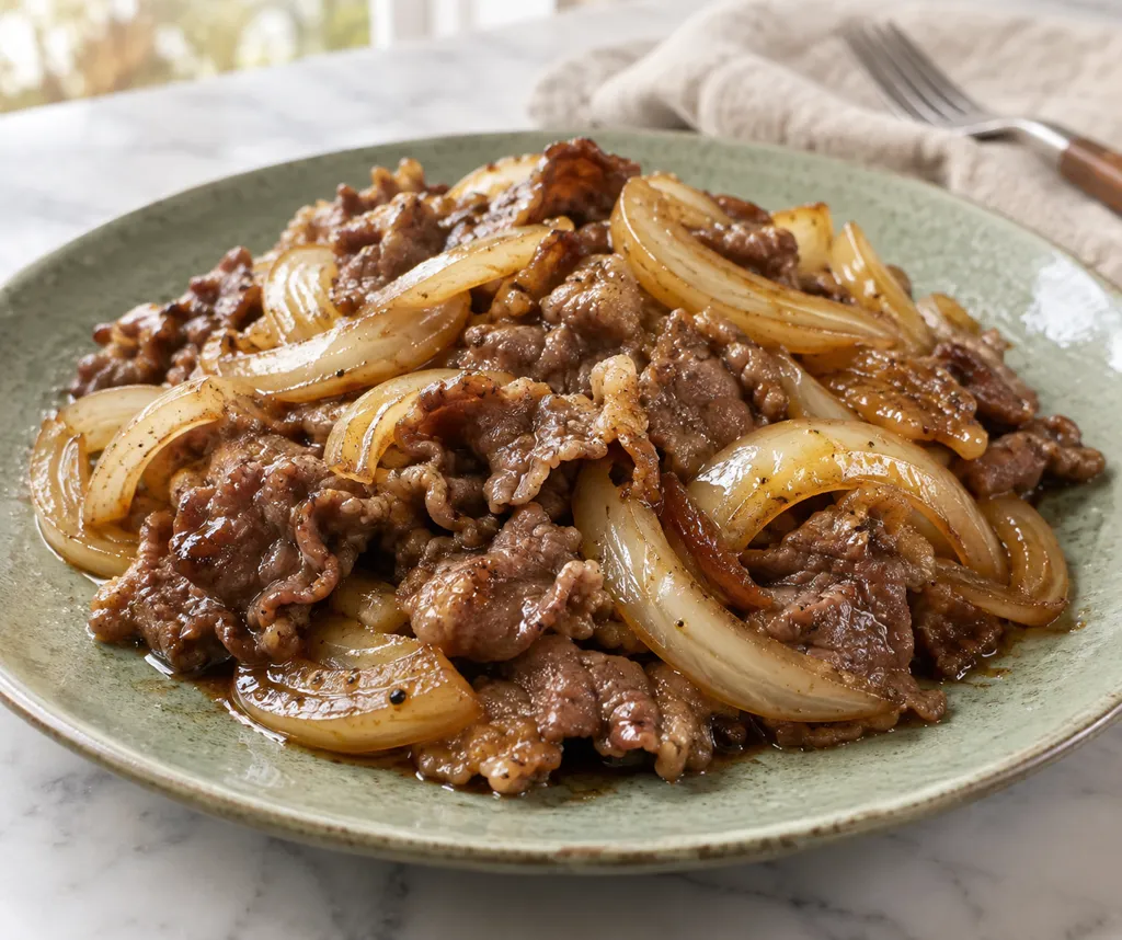 牛こま肉と玉ねぎのしょうゆソテーの完成イメージ