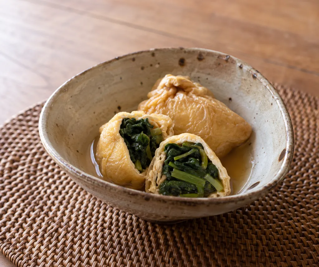 油揚げとほうれん草の袋煮の完成イメージ
