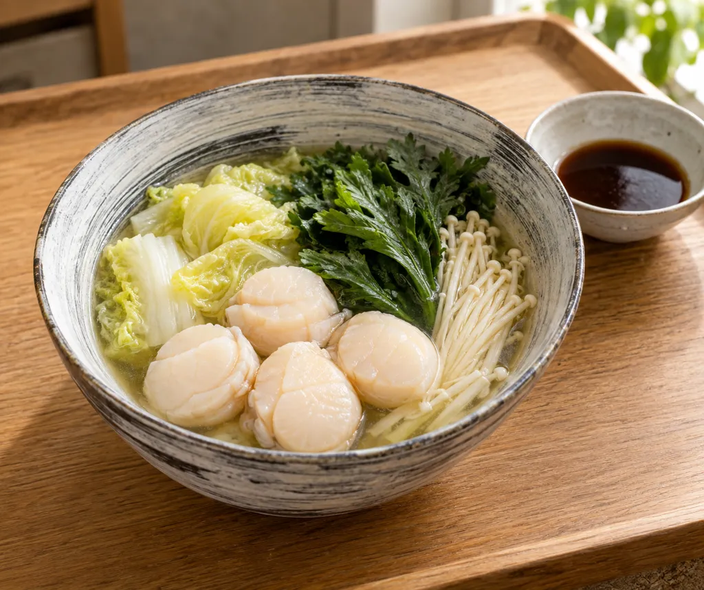 ほたてと春菊の寄せ鍋の完成イメージ